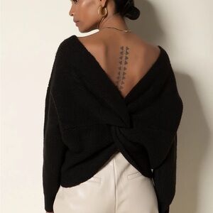 Tart Black Off-Shoulder Twist Sweater